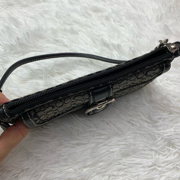 COACH Black Gray Signature Canvas Wristlet - Picture 4 of 10
